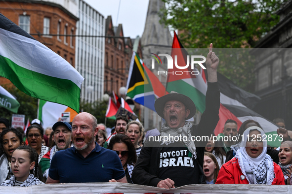 DUBLIN, IRELAND - MAY 18:
Pro-Palestinian activists from the Ireland Palestine Solidarity Campaign, supported by members of left-wing partie...