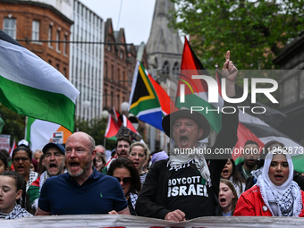 DUBLIN, IRELAND - MAY 18:
Pro-Palestinian activists from the Ireland Palestine Solidarity Campaign, supported by members of left-wing partie...