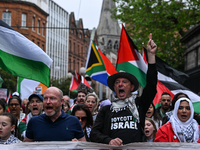 DUBLIN, IRELAND - MAY 18:
Pro-Palestinian activists from the Ireland Palestine Solidarity Campaign, supported by members of left-wing partie...