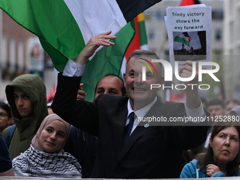 DUBLIN, IRELAND - MAY 18:
Pro-Palestinian activists from the Ireland Palestine Solidarity Campaign, supported by members of left-wing partie...