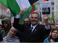 DUBLIN, IRELAND - MAY 18:
Pro-Palestinian activists from the Ireland Palestine Solidarity Campaign, supported by members of left-wing partie...