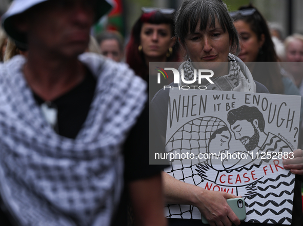 DUBLIN, IRELAND - MAY 18:
Pro-Palestinian activists from the Ireland Palestine Solidarity Campaign, supported by members of left-wing partie...