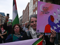 DUBLIN, IRELAND - MAY 18:
Pro-Palestinian activists from the Ireland Palestine Solidarity Campaign, supported by members of left-wing partie...