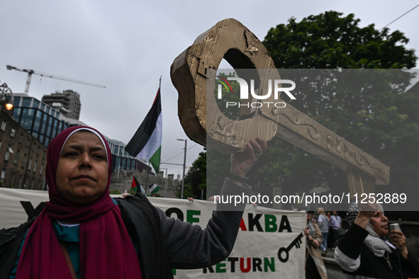 DUBLIN, IRELAND - MAY 18:
Pro-Palestinian activists from the Ireland Palestine Solidarity Campaign, supported by members of left-wing partie...