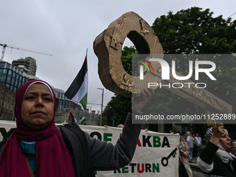 DUBLIN, IRELAND - MAY 18:
Pro-Palestinian activists from the Ireland Palestine Solidarity Campaign, supported by members of left-wing partie...