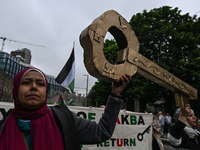 DUBLIN, IRELAND - MAY 18:
Pro-Palestinian activists from the Ireland Palestine Solidarity Campaign, supported by members of left-wing partie...