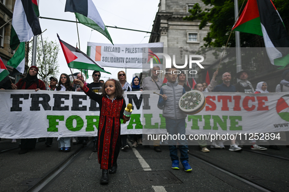 DUBLIN, IRELAND - MAY 18:
Pro-Palestinian activists from the Ireland Palestine Solidarity Campaign, supported by members of left-wing partie...