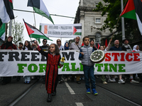 DUBLIN, IRELAND - MAY 18:
Pro-Palestinian activists from the Ireland Palestine Solidarity Campaign, supported by members of left-wing partie...