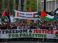 DUBLIN, IRELAND - MAY 18:
Pro-Palestinian activists from the Ireland Palestine Solidarity Campaign, supported by members of left-wing partie...