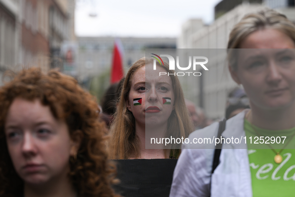 DUBLIN, IRELAND - MAY 18:
Pro-Palestinian activists from the Ireland Palestine Solidarity Campaign, supported by members of left-wing partie...