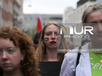 DUBLIN, IRELAND - MAY 18:
Pro-Palestinian activists from the Ireland Palestine Solidarity Campaign, supported by members of left-wing partie...