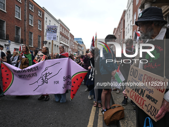 DUBLIN, IRELAND - MAY 18:
Pro-Palestinian activists from the Ireland Palestine Solidarity Campaign, supported by members of left-wing partie...