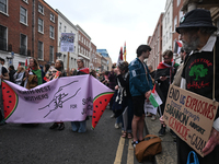 DUBLIN, IRELAND - MAY 18:
Pro-Palestinian activists from the Ireland Palestine Solidarity Campaign, supported by members of left-wing partie...