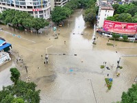 A flooded road is being seen after heavy rain in Nanning, Guangxi province, China, on May 19, 2024. (