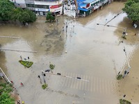 A flooded road is being seen after heavy rain in Nanning, Guangxi province, China, on May 19, 2024. (