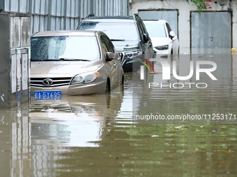 Vehicles are being stranded on a flooded road after heavy rains in Nanning, Guangxi province, China, on May 19, 2024. (