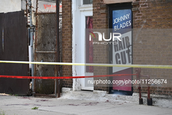 Blood is being found at the crime scene. A 15-year-old male is being critically wounded in a shooting in Chicago, Illinois, United States, o...