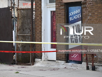 Blood is being found at the crime scene. A 15-year-old male is being critically wounded in a shooting in Chicago, Illinois, United States, o...