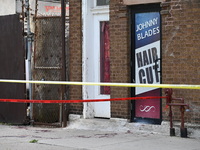 Blood is being found at the crime scene. A 15-year-old male is being critically wounded in a shooting in Chicago, Illinois, United States, o...