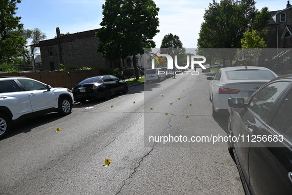 Police officers are at the scene and are recovering shell casings at the crime scene. A 29-year-old male is critically wounded after being s...