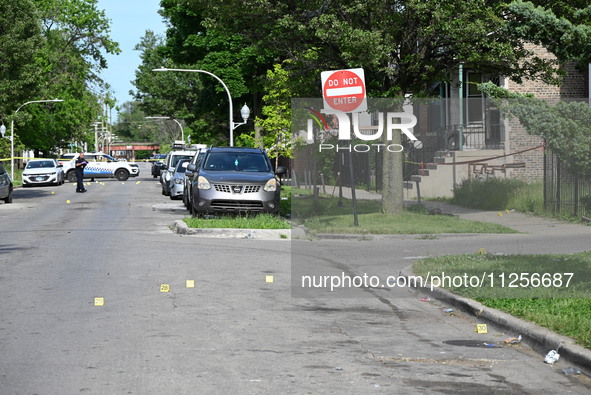 Police officers are at the scene and are recovering shell casings at the crime scene. A 29-year-old male is critically wounded after being s...