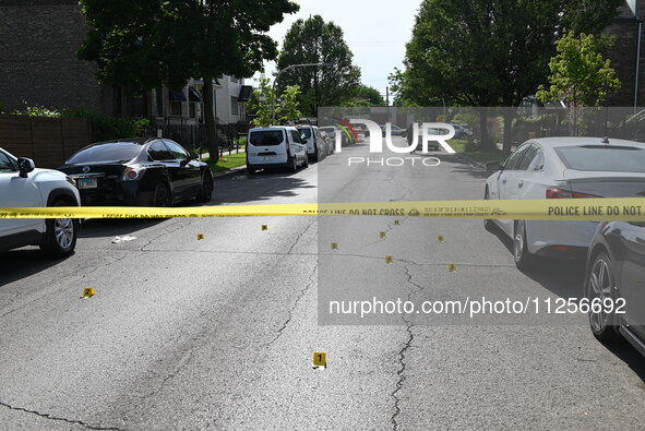 Police officers are at the scene and are recovering shell casings at the crime scene. A 29-year-old male is critically wounded after being s...