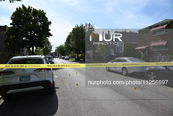 Police officers are at the scene and are recovering shell casings at the crime scene. A 29-year-old male is critically wounded after being s...