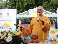 The monk, Ven Hai Thao, who is brought in from Taiwan, is giving lectures and prayers to his congregation during the 2024 Vesak Day commemor...