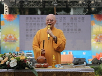 The monk, Ven Hai Thao, who is brought in from Taiwan, is giving lectures and prayers to his congregation during the 2024 Vesak Day commemor...