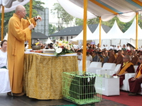 The monk, Ven Hai Thao, who is brought in from Taiwan, is giving lectures and prayers to his congregation during the 2024 Vesak Day commemor...