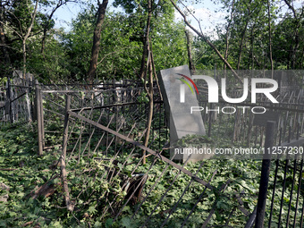 A local cemetery is being damaged by Russian shelling in Kharkiv, Ukraine, on May 19, 2024. NO USE RUSSIA. NO USE BELARUS. (