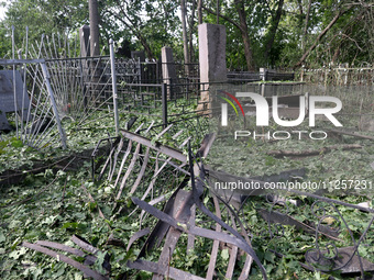 A local cemetery is being damaged by Russian shelling in Kharkiv, Ukraine, on May 19, 2024. NO USE RUSSIA. NO USE BELARUS. (