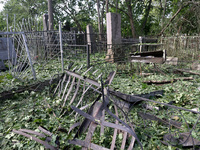 A local cemetery is being damaged by Russian shelling in Kharkiv, Ukraine, on May 19, 2024. NO USE RUSSIA. NO USE BELARUS. (