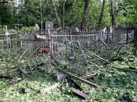 A local cemetery is being damaged by Russian shelling in Kharkiv, Ukraine, on May 19, 2024. NO USE RUSSIA. NO USE BELARUS. (