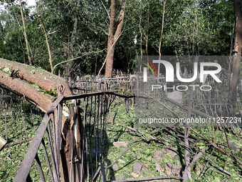 A local cemetery is being damaged by Russian shelling in Kharkiv, Ukraine, on May 19, 2024. NO USE RUSSIA. NO USE BELARUS. (