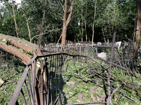 A local cemetery is being damaged by Russian shelling in Kharkiv, Ukraine, on May 19, 2024. NO USE RUSSIA. NO USE BELARUS. (