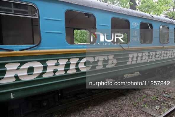 A train at the Junior Southern Railway, a children's railway, is being damaged by Russian shelling in Kharkiv, Ukraine, on May 19, 2024. NO...