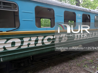 A train at the Junior Southern Railway, a children's railway, is being damaged by Russian shelling in Kharkiv, Ukraine, on May 19, 2024. NO...