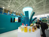 Visitors are visiting the green food exhibition area of the 32nd China International Health Industry Expo in Beijing, China, on May 20, 2024...