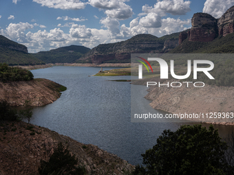 A view of the Sau reservoir at 20%, after a few weeks of rain that are softening the effects of the drought in Catalonia, in Osona, Spain, o...