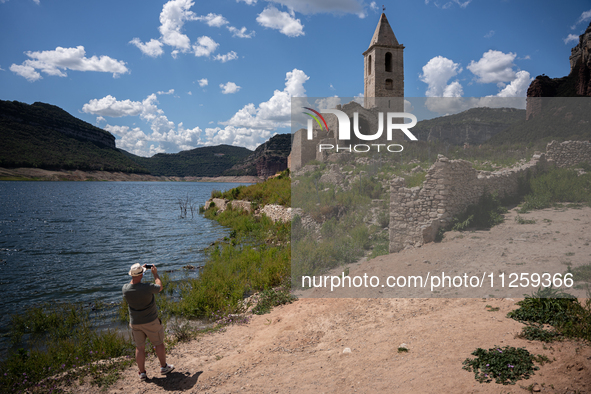 A view of the Sau reservoir at 20%, after a few weeks of rain that are softening the effects of the drought in Catalonia, in Osona, Spain, o...