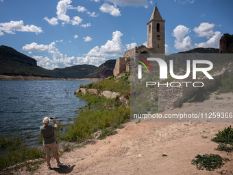 A view of the Sau reservoir at 20%, after a few weeks of rain that are softening the effects of the drought in Catalonia, in Osona, Spain, o...