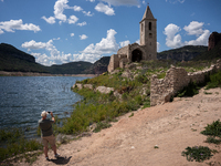 A view of the Sau reservoir at 20%, after a few weeks of rain that are softening the effects of the drought in Catalonia, in Osona, Spain, o...