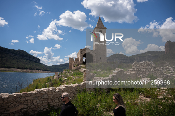 A view of the Sau reservoir at 20%, after a few weeks of rain that are softening the effects of the drought in Catalonia, in Osona, Spain, o...