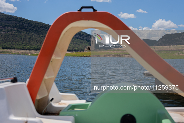 A view of the Sau reservoir at 20%, after a few weeks of rain that are softening the effects of the drought in Catalonia, in Osona, Spain, o...