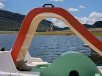 A view of the Sau reservoir at 20%, after a few weeks of rain that are softening the effects of the drought in Catalonia, in Osona, Spain, o...