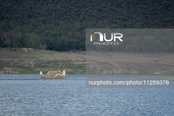 A view of the Sau reservoir at 20%, after a few weeks of rain that are softening the effects of the drought in Catalonia, in Osona, Spain, o...