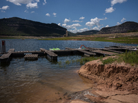 A view of the Sau reservoir at 20%, after a few weeks of rain that are softening the effects of the drought in Catalonia, in Osona, Spain, o...