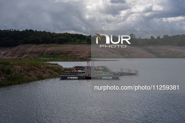 A view of the Sau reservoir at 20%, after a few weeks of rain that are softening the effects of the drought in Catalonia, in Osona, Spain, o...