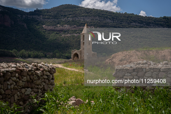 A view of the Sau reservoir at 20%, after a few weeks of rain that are softening the effects of the drought in Catalonia, in Osona, Spain, o...